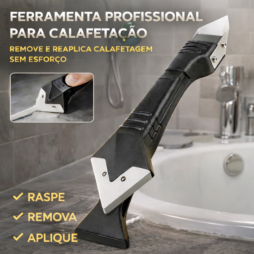 Espátula 3 em 1 para Aplicar e Remover Silicone, Rejunte e Massa com Lâmina Inox Ferramenta de Limpeza e Acabamento 50mm
