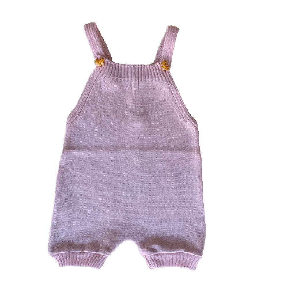 Jardineira Romper de Tricô Liso Tricô Kids Rosa Claro