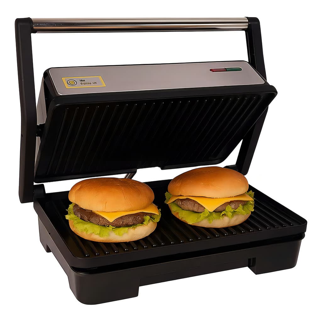 Sanduicheira Elétrica Grill 1000w Antiaderente Inox Preto 127v