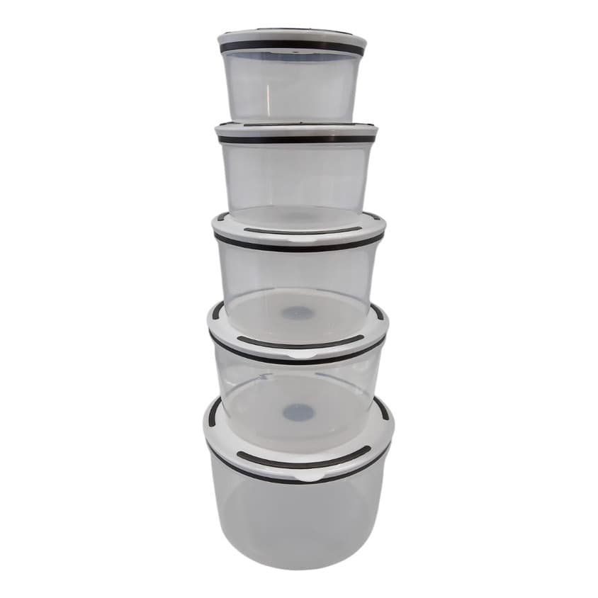 Kit Conjunto 5 Potes Herméticos De Plástico Com Tampa Branca Cor Transparente Com Tampa Branca