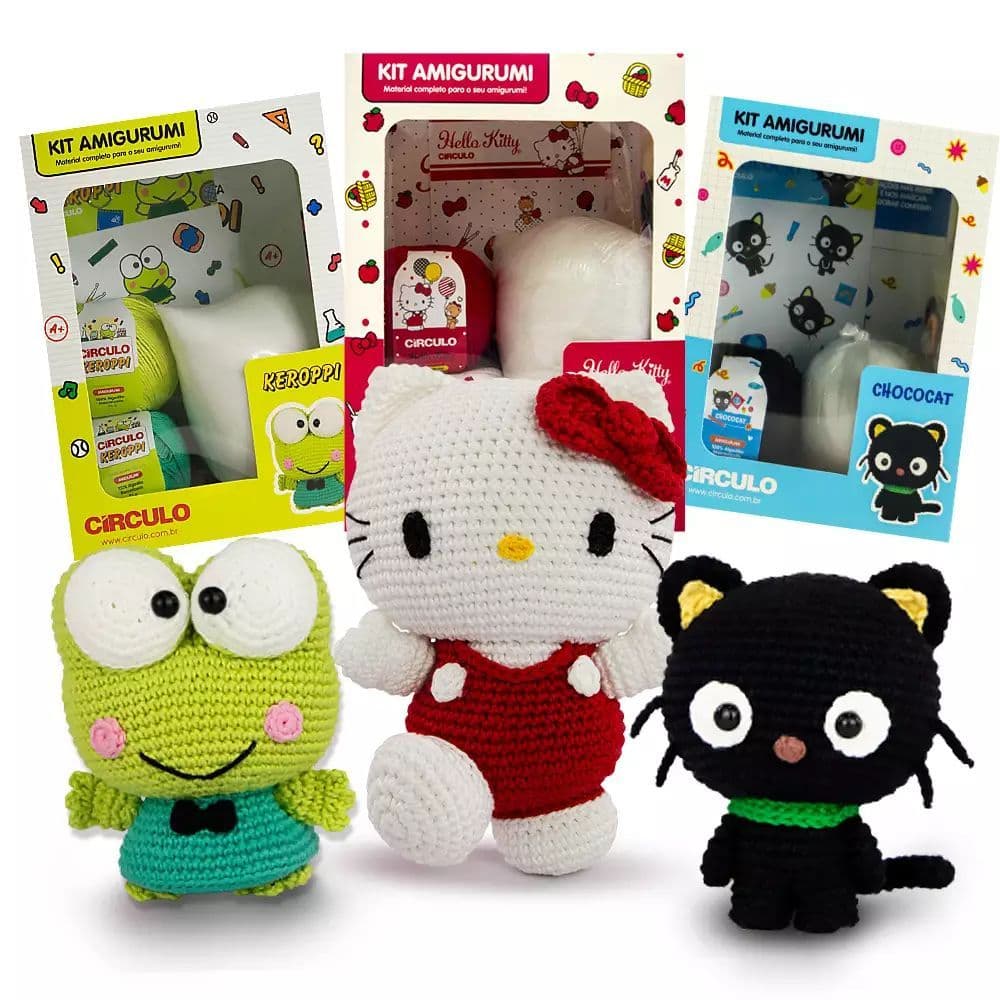 KIT AMIGURUMI COLEÇÃO HELLO KITTY AND FRIENDS KEROPPI E CHOCOCAT - CÍRCULO