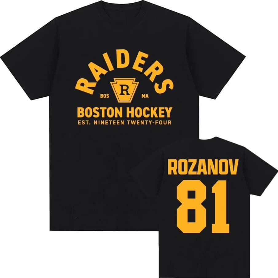 Camiseta Unissex Oversized Plus Size Feminina Masculina Estampa Raiders Boston Hockey Rozanov 81  Streetwear Estilo