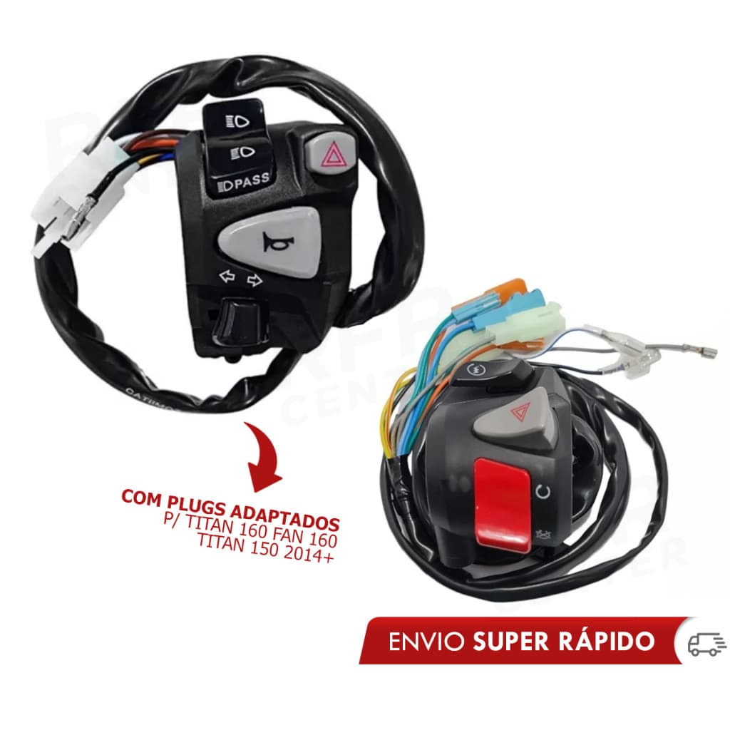 Punho Chave Luz NC 750 + Punho Partida CB500 Adaptado Para Titan 160 C/ Lampejador