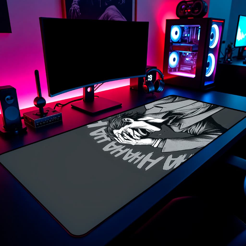 Mouse Pad Coringa Joker Ha Ha Ha Gamer 65x30cm / 80x40cm / 90x50cm / 120x60cm Borda Costurada