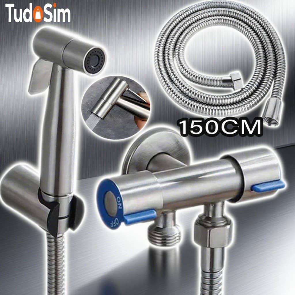 Ducha Higiênica Banheiro Completa Metal Inox núcleo da válvula de cobre Mangueira 150cm Bidê Chuveirinho