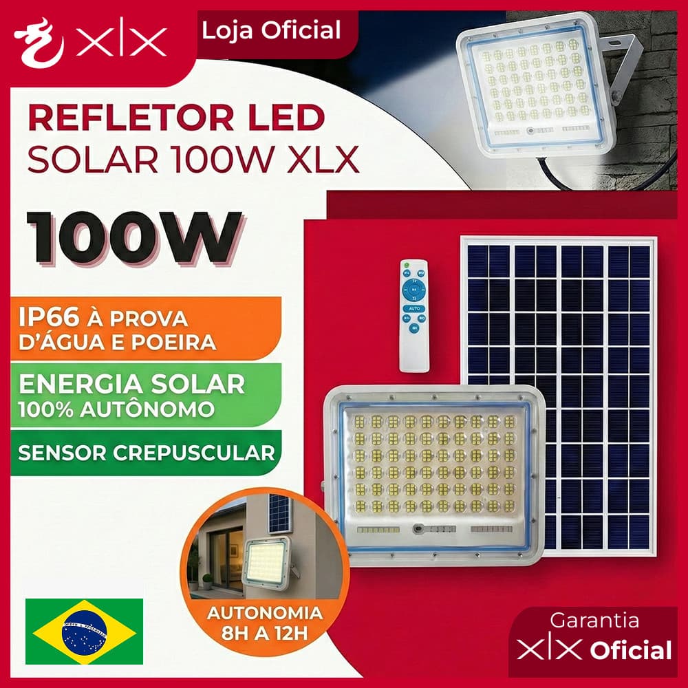 Refletor Led 100w Solar Ip66 XLX Resistente Prova D'água Holofote Luminária Carcaça Branco Controle