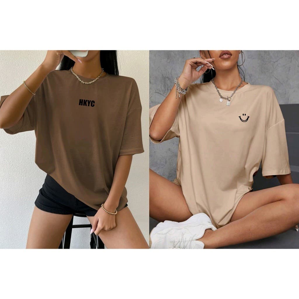 Kit 2 Camiseta Oversized Algodão 100% Feminina Streetwear Estampada Academia Casual Dia a Dia