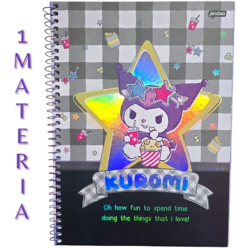Kuromi1×1 Cadernos 1materia Kuromi  80 folhas, caderno Escolar e Universitário.