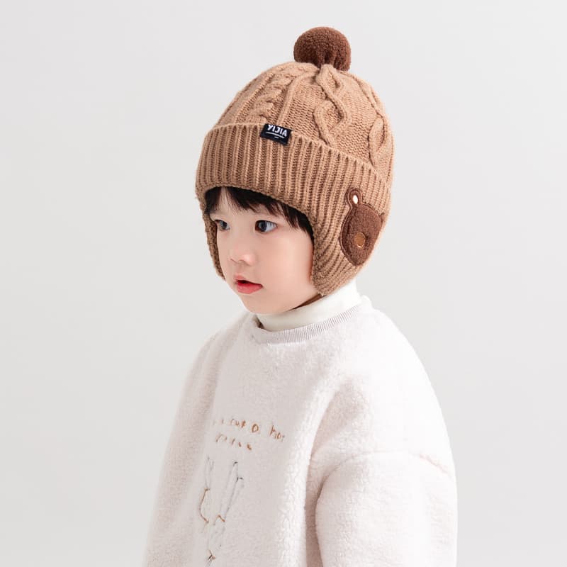 Crianças chapéu de proteção de orelha outono inverno bebê malha chapéu de lã meninos meninas chapéu quente bonito pulôve