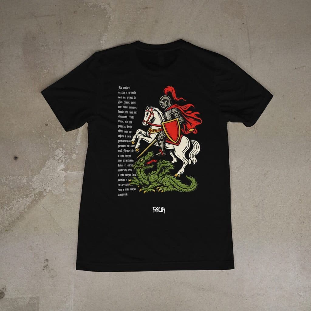 Camiseta Oração São Jorge Unissex Tradicional Algodão