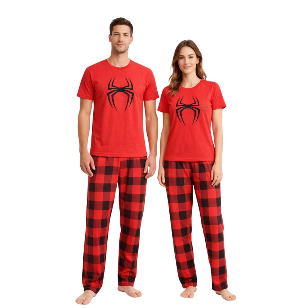 Kit 2 Pijamas Casal De Frio Combinado Manga Curta E Calça Adulto Feminino e Masculino Personagem