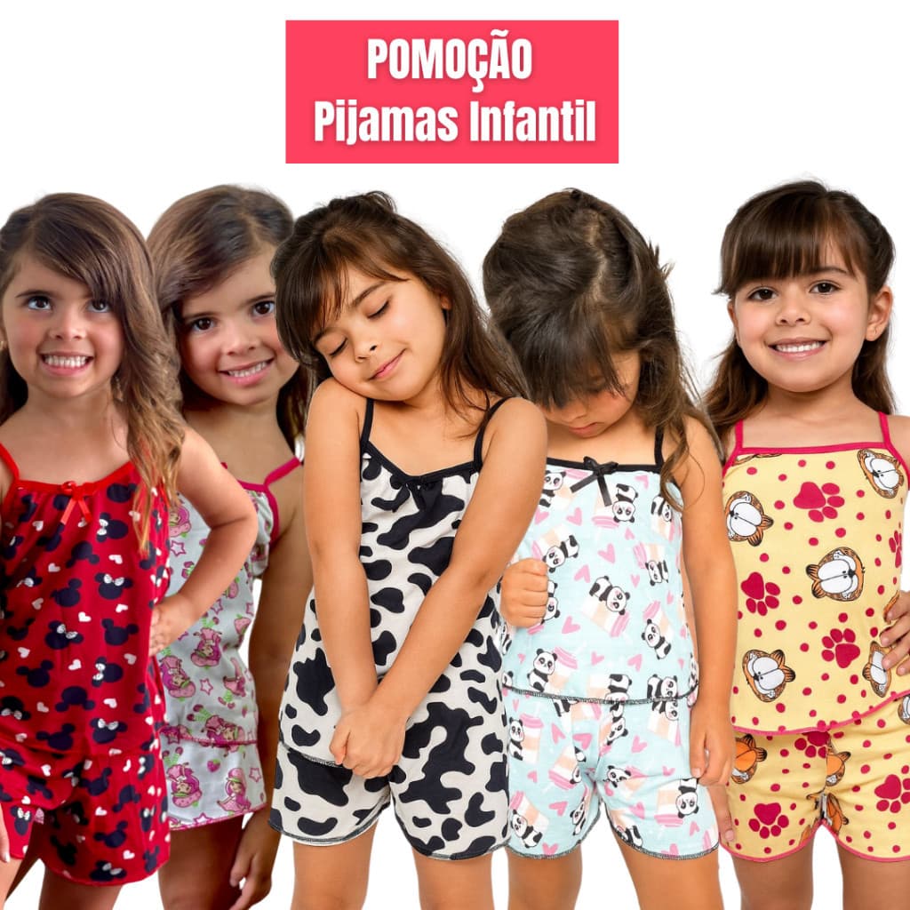 Kit 5 Pijamas Infantil PROMOÇÃO Estampado Levinho Verão Dormir Roupa Short e Camisetinha Dia a Dia