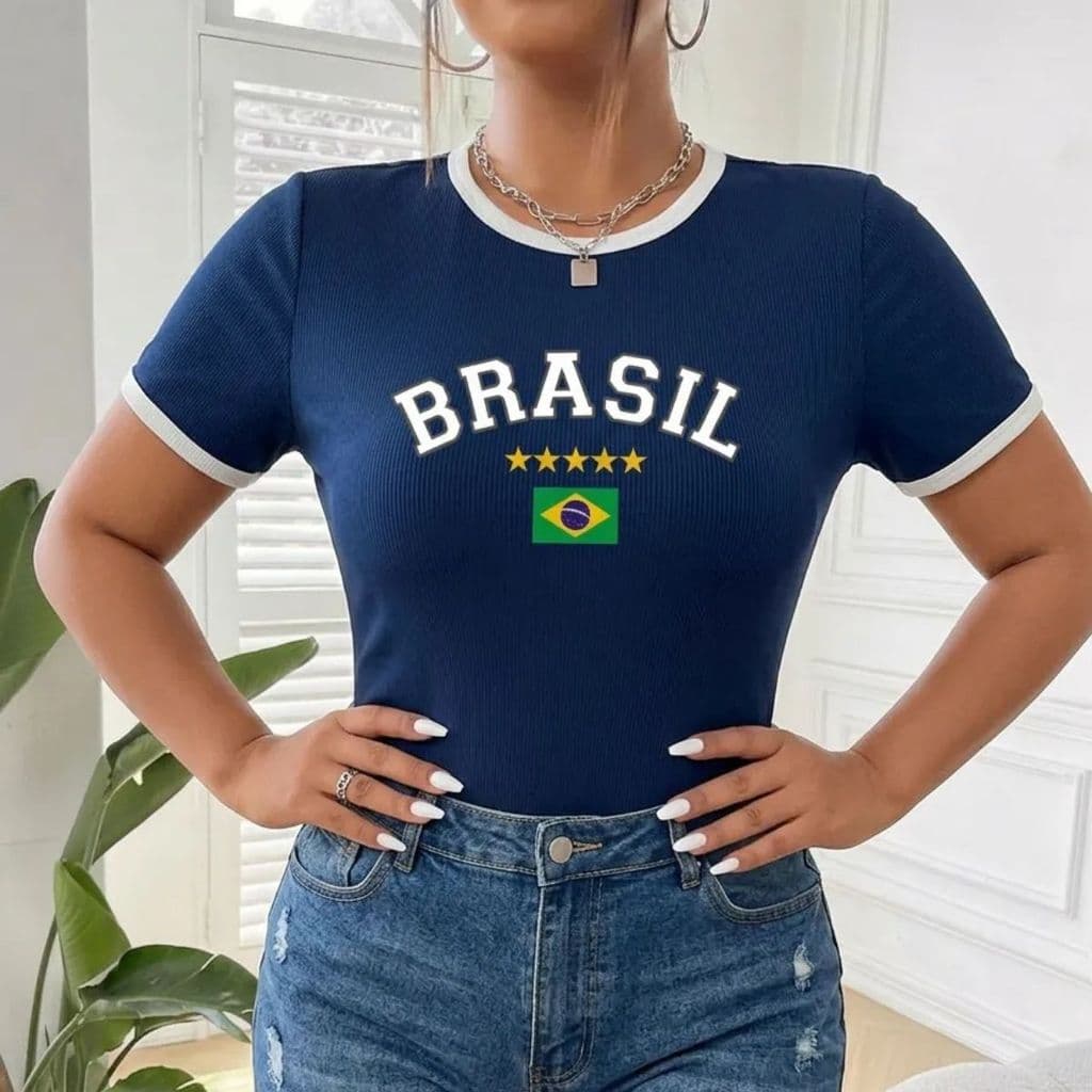 Camisa Do Brasil Feminina Plus Size Blusa Brasil Feminina Baby Look Brasil Feminina Blusa Copa 2026 Tamanho 36 ao 58