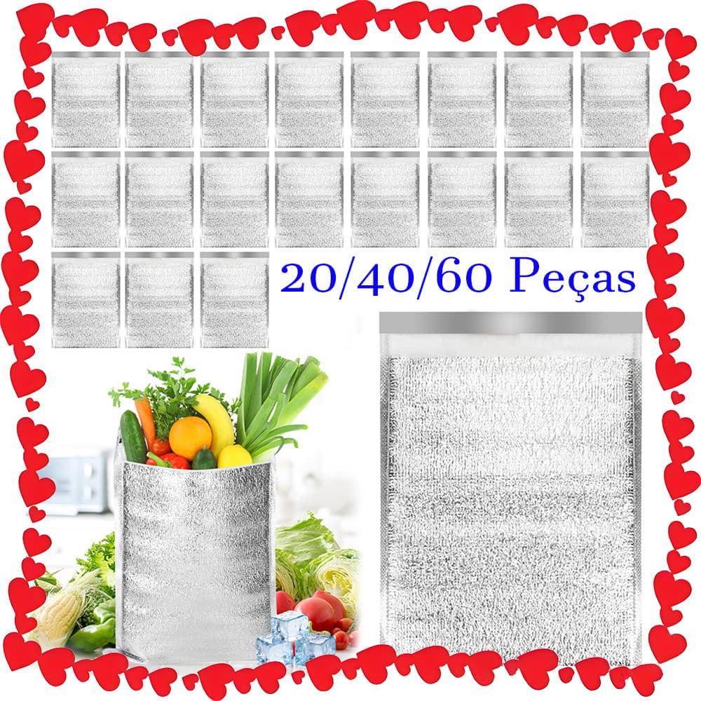20/40/60 Peça Sacos térmicos reutilizáveis com isolamento térmico 20x27 cm, forro térmico para isolamento à prova d'água