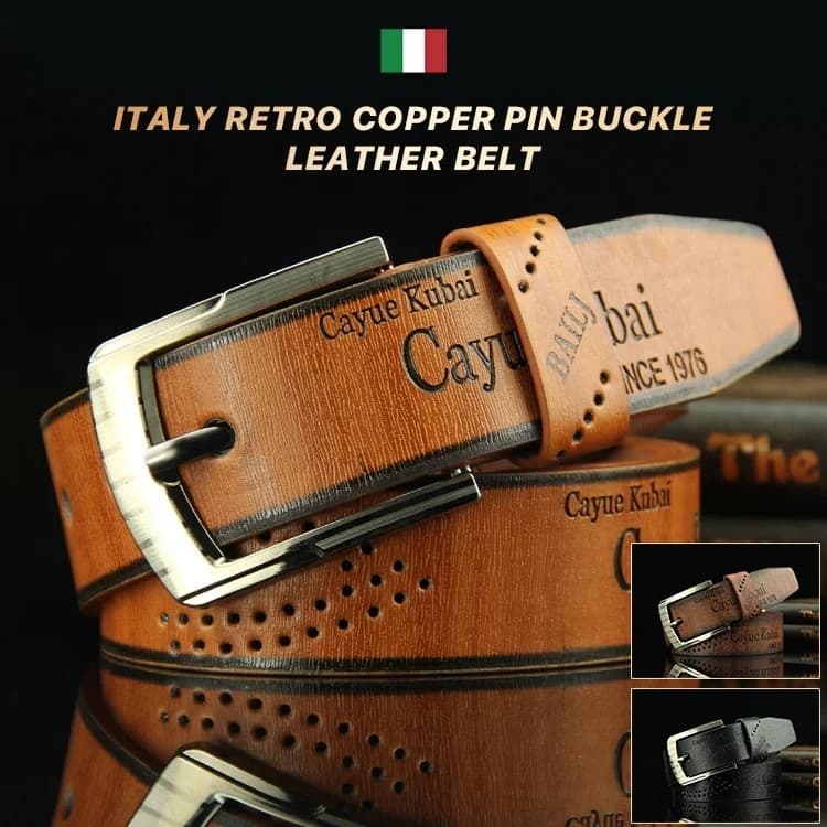 【Design Único em Vazado】Cinto Masculino Casual Couro Retrô/Fivela de Metal/Estilo Vintage/Furta-Cor