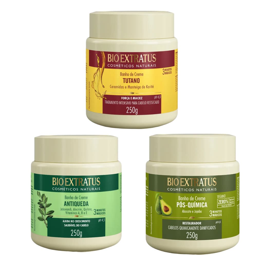 Banho de Creme Bio Extratus 250g Tutano e Ceramidas, Jaborandi Antiqueda ou Pós Química Hidratação