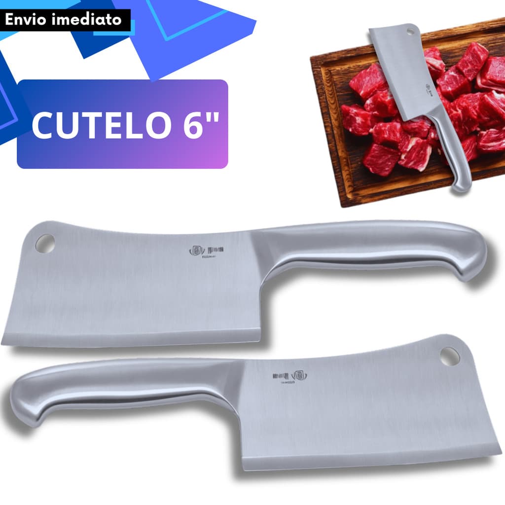 Cutelo 6” 100% Inox Escovado Inteiriço Ergonômico Cortes Carnes Ossos Açougue Casa de Carnes