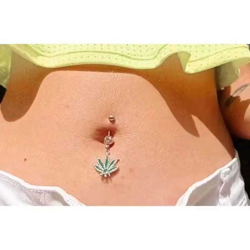 Piercing de Umbigo Folha da Maconha Erva Canabis Maryjuana Feminino Aço Cirúrgico