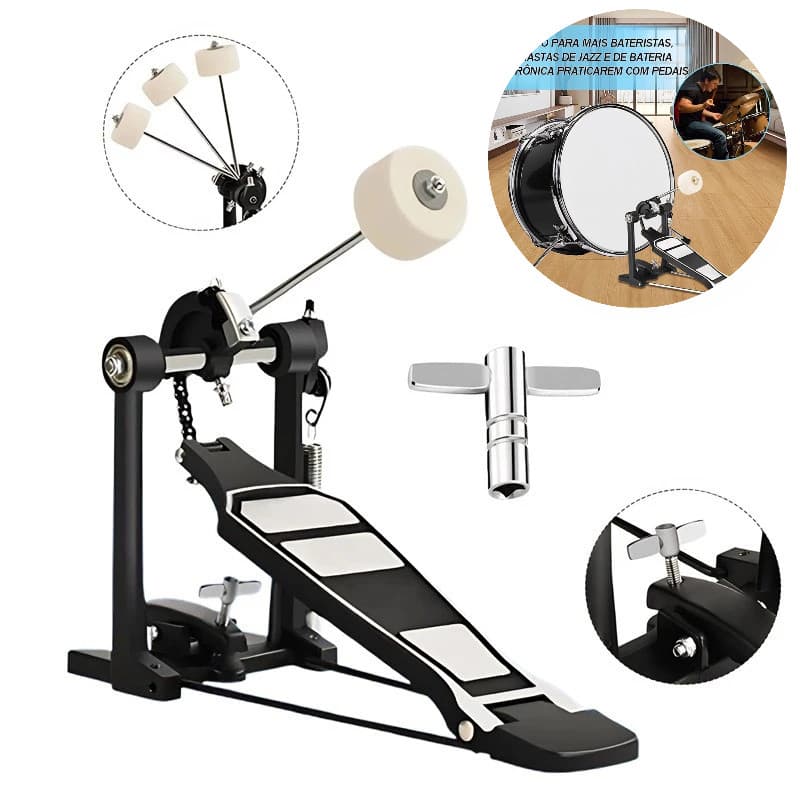 Pedal de Bateria Simples Profissional | Pedal de Bumbo para Bateria Jazz e Eletrônica | Resistente para Estúdio e Casa