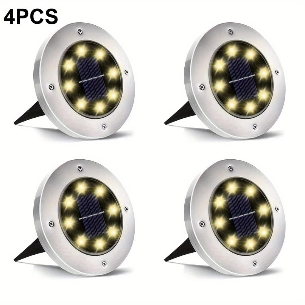 Kit 4 Luminária Balizador Espeto Jardim Energia Solar LED Chão Redondo