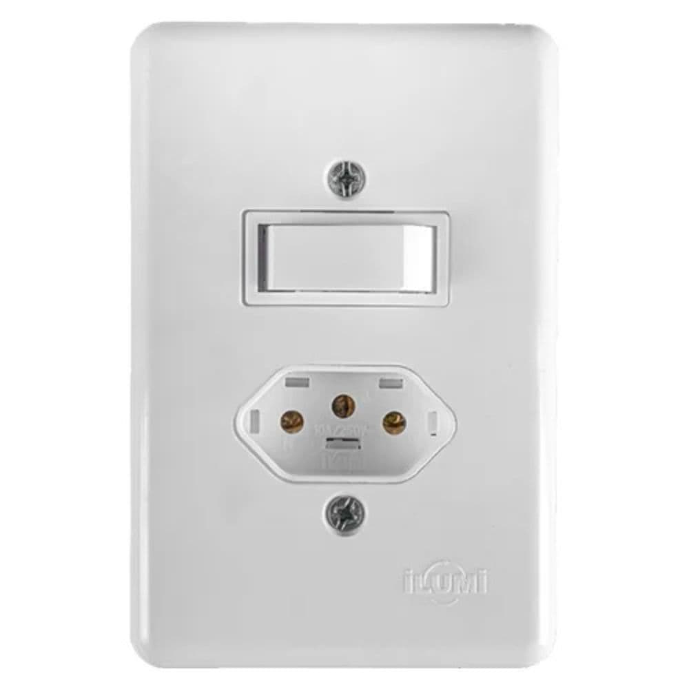 Interruptor 1 Tecla Simples + 1 Tomada 2P+T 10A 4x2" 20200 Stylus ILUMI