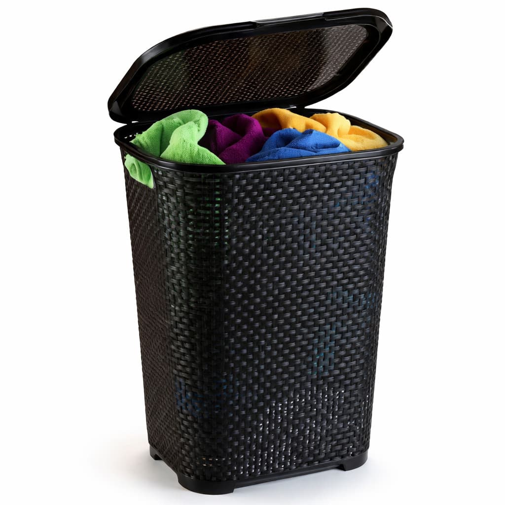 Cesto de Roupas Rattan Grande com Tampa Basculante 50 Litros – Preto