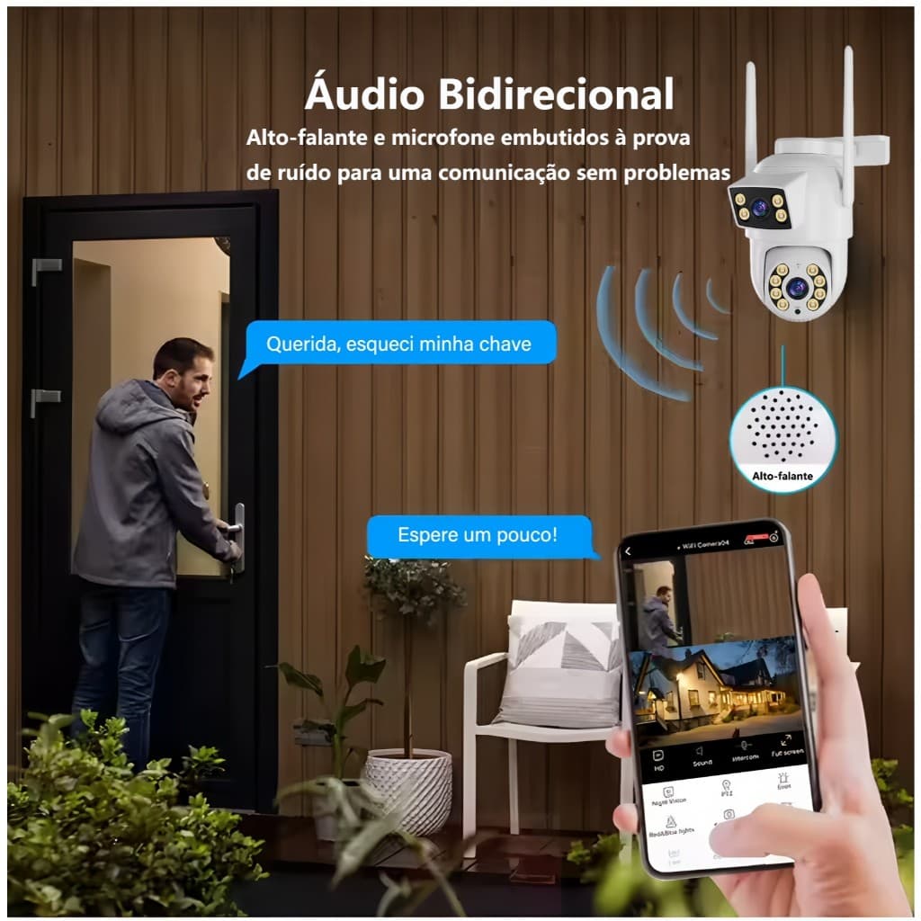 Mini câmera de segurança Wi-Fi de 4MP com antena dupla, visão noturna colorida de 360° e alarme de 110 decibéis, YOOSEE.