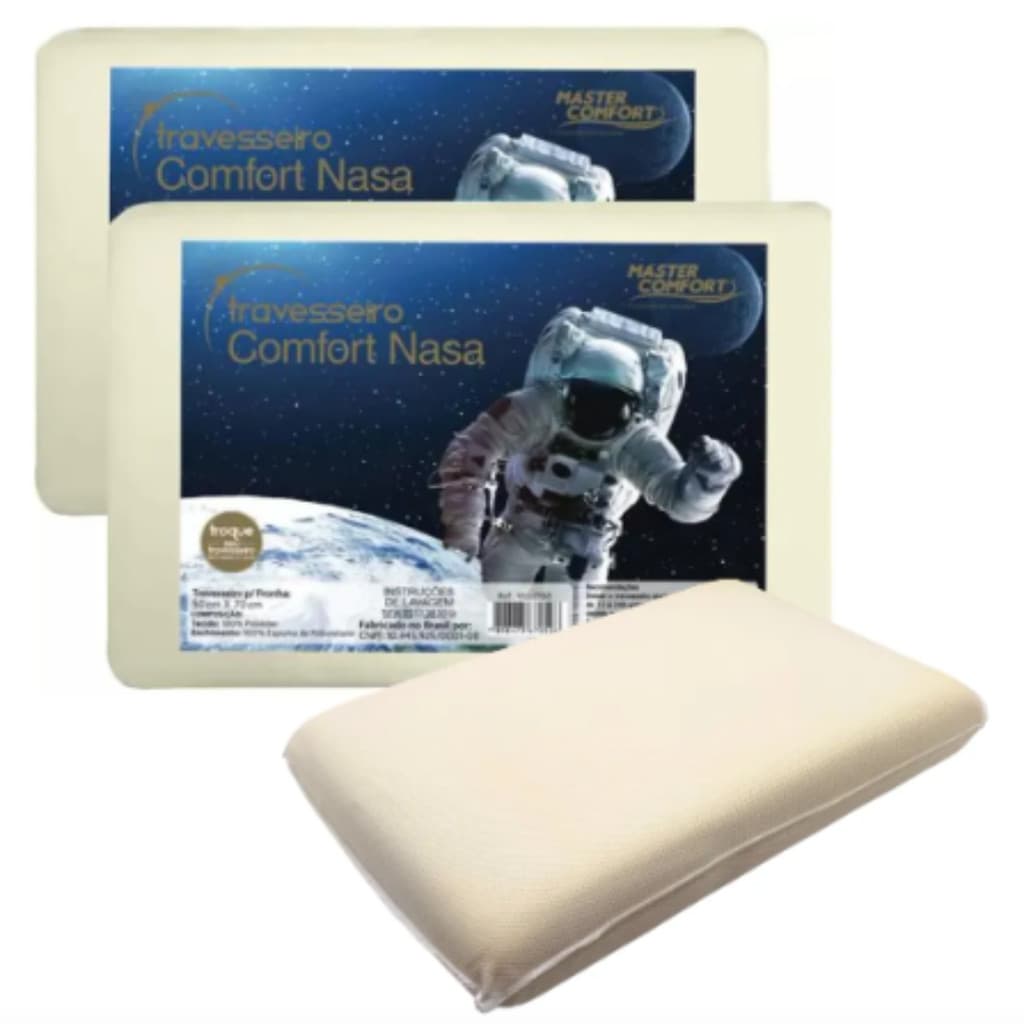 Kit 2 Travesseiro Master Comfort Nasa 38X58X10 Viscoelástico