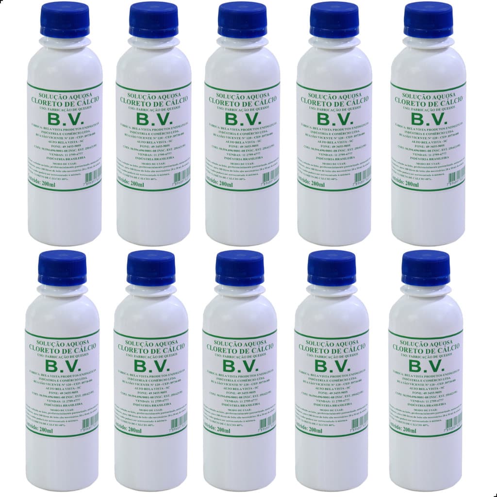 Cloreto de Cálcio para Fabricação de Queijo - 200ml - 10 Unidades