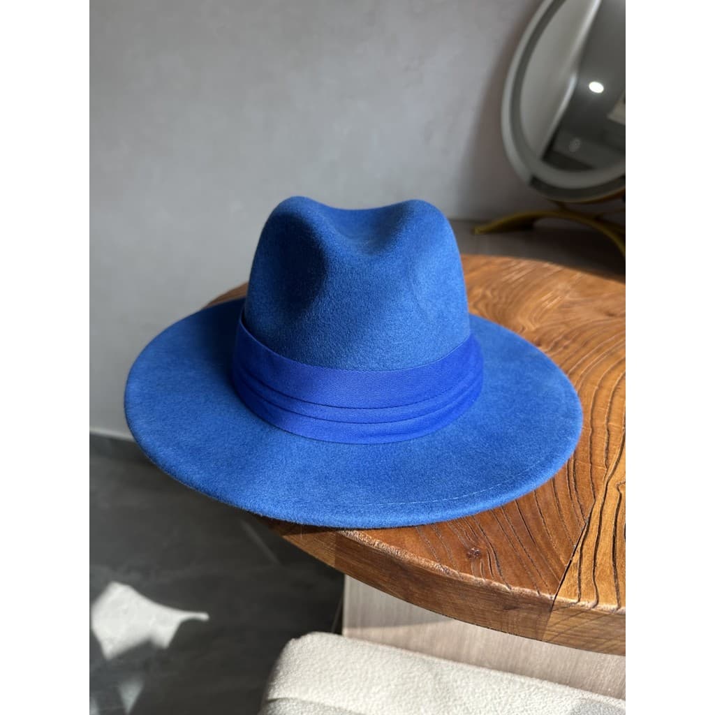 Outono inverno novo estilo de lã chapéu feminino britânico Retro cavalheiro chapéu Klein azul Jazz chapéu aba plana femi