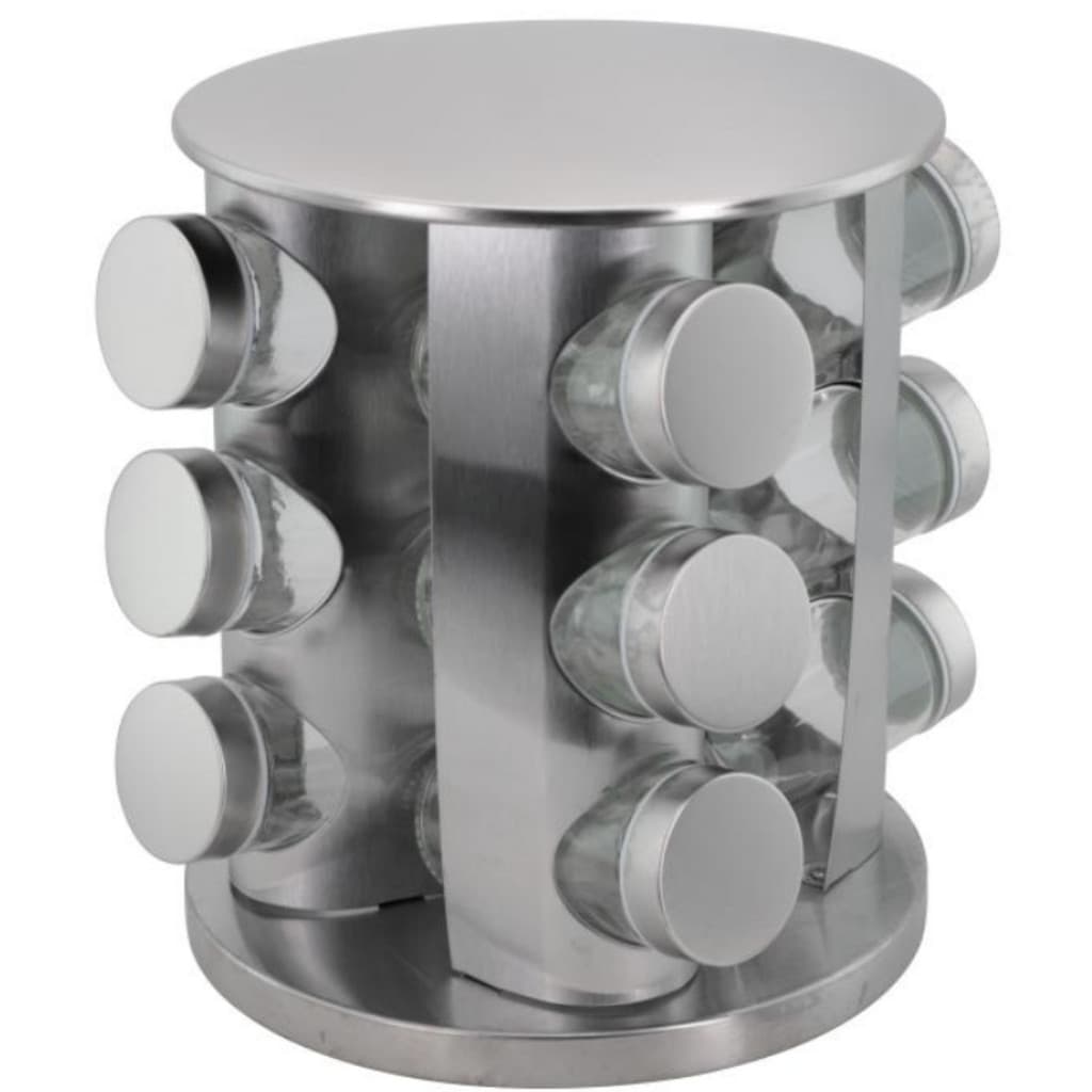 Porta Condimentos Redondo Aço Inox/Vidro com 12 Pcs