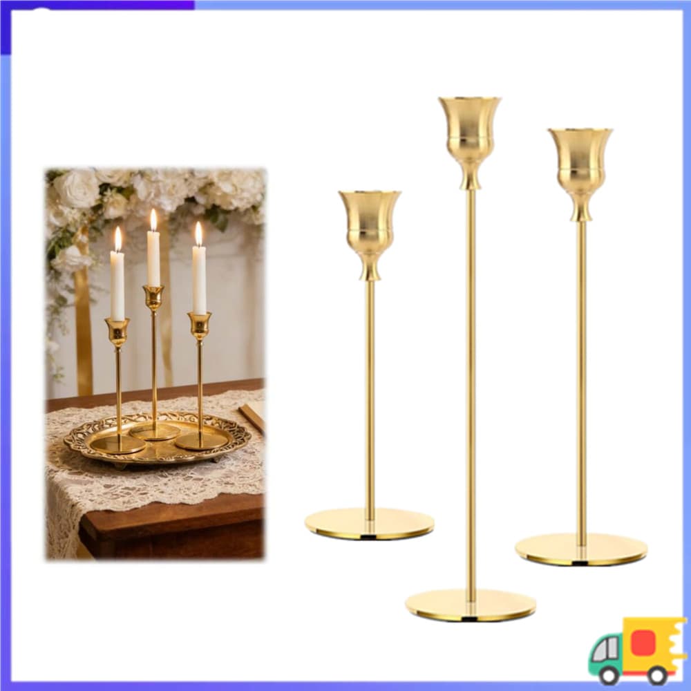 3 peças/Set desktop Retro dourado castiçal, decoração de casamento de mesa suporte de vela de mesa de natal