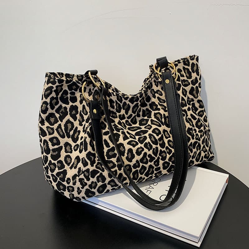 Estilo coreano nicho leopardo impressão bolsa de lona feminina outono inverno novo estilo Casual estilo preguiçoso bolsa