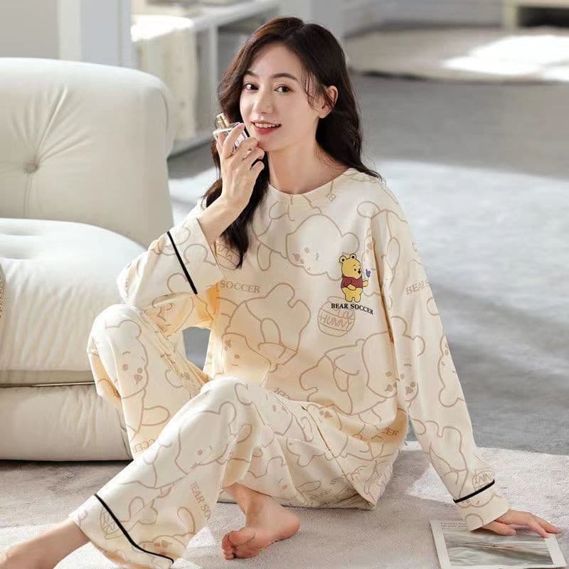 Pijamas femininos primavera outono exterior usar solto de manga comprida bonito pijamas feminino Casual Homewear terno f