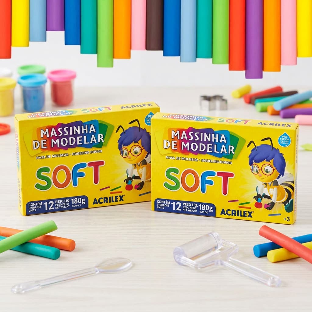 kit 2 Massinha de Modelar Soft Acrilex 12 Cores Cada