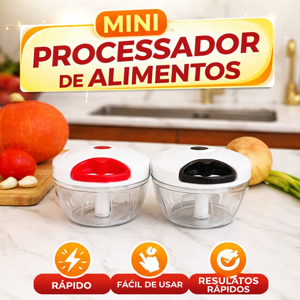 1UNIDADE COR ALEATORIA Mini Processador E Triturador De Alimentos Manual 3 Laminas 500ML