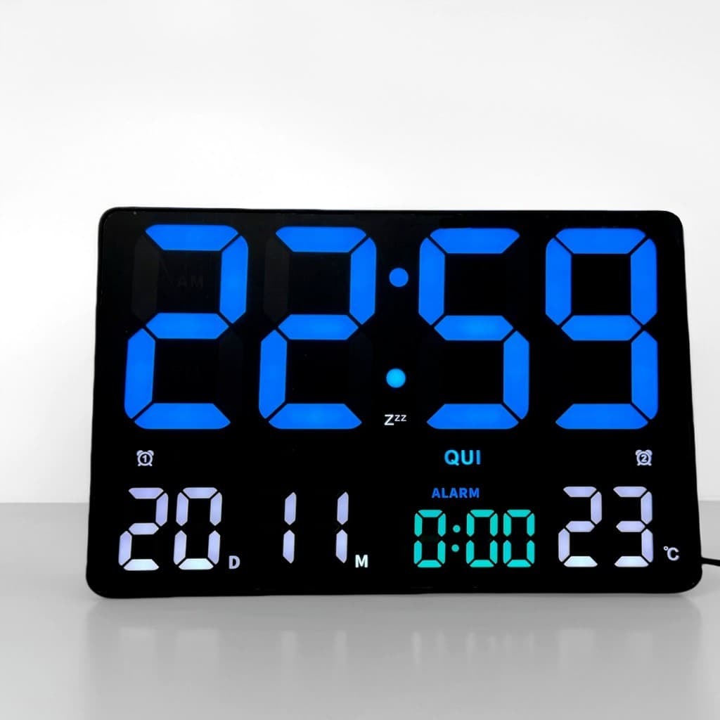Relógio Mesa E Parede Digital Led Temperatura Alarmes Data 25.6cm