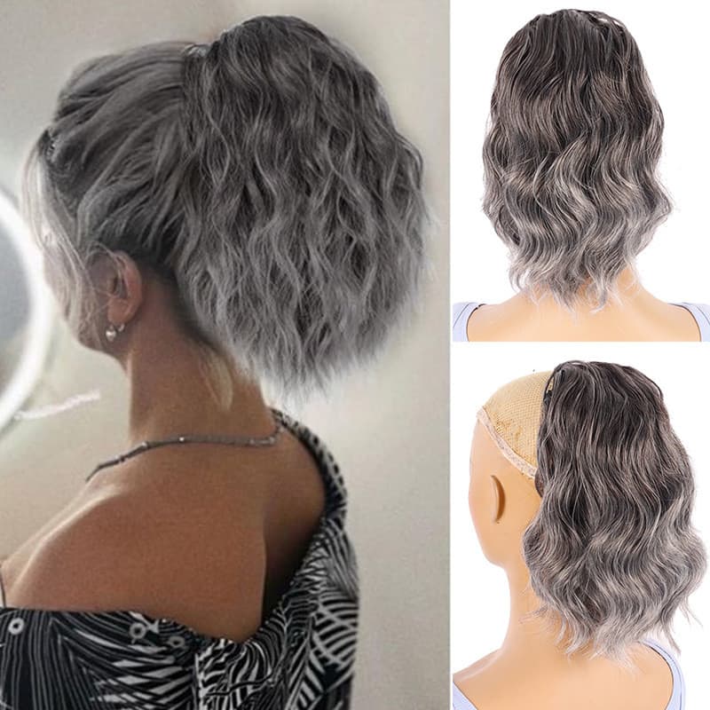 Cinza novo produto trançado rabo de cavalo peruca cabelo encaracolado corda gradiente pronto estoqu