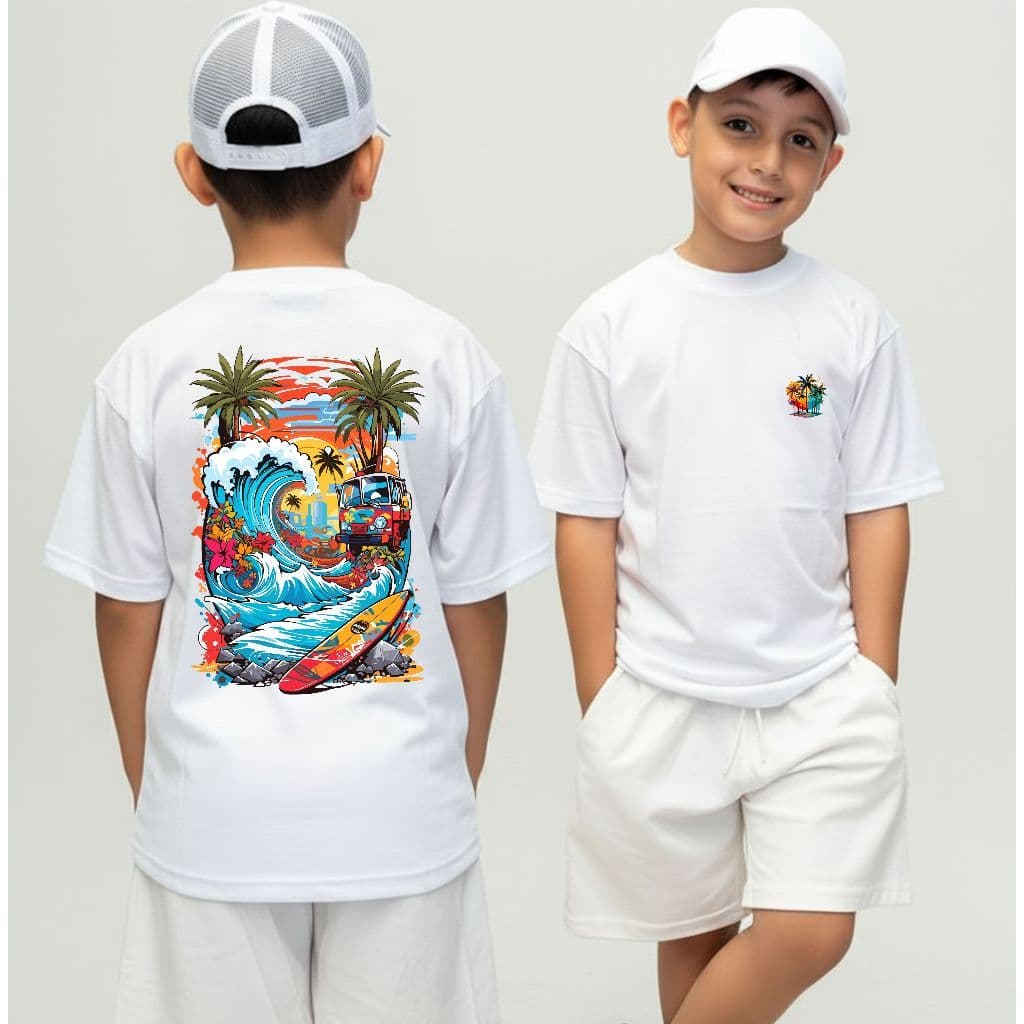 Camiseta Infantil Malha 30.1 100% Algodão Camisa Juvenil Estilosa Divertida Praia Coqueiro
