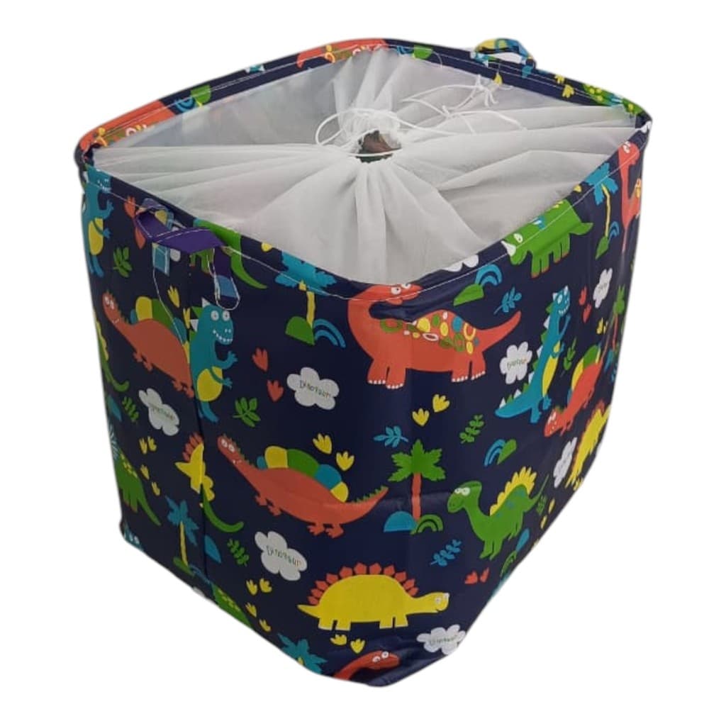 Cesto Organizador Quadrado Dinos 90L TNT Brinquedos Roupas
