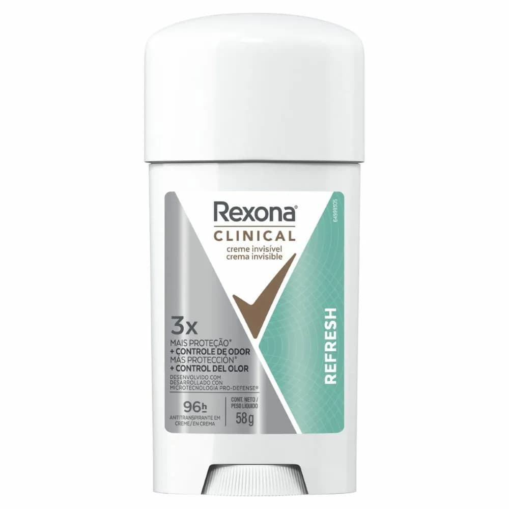Rexona Antitranspirante Creme Invisível Stick 96h Clinical Refresh 58g