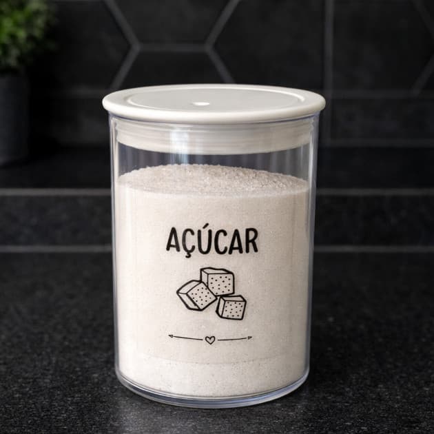 Pote para Açúcar Transparente 1000ml Decorado Hermético Organizador