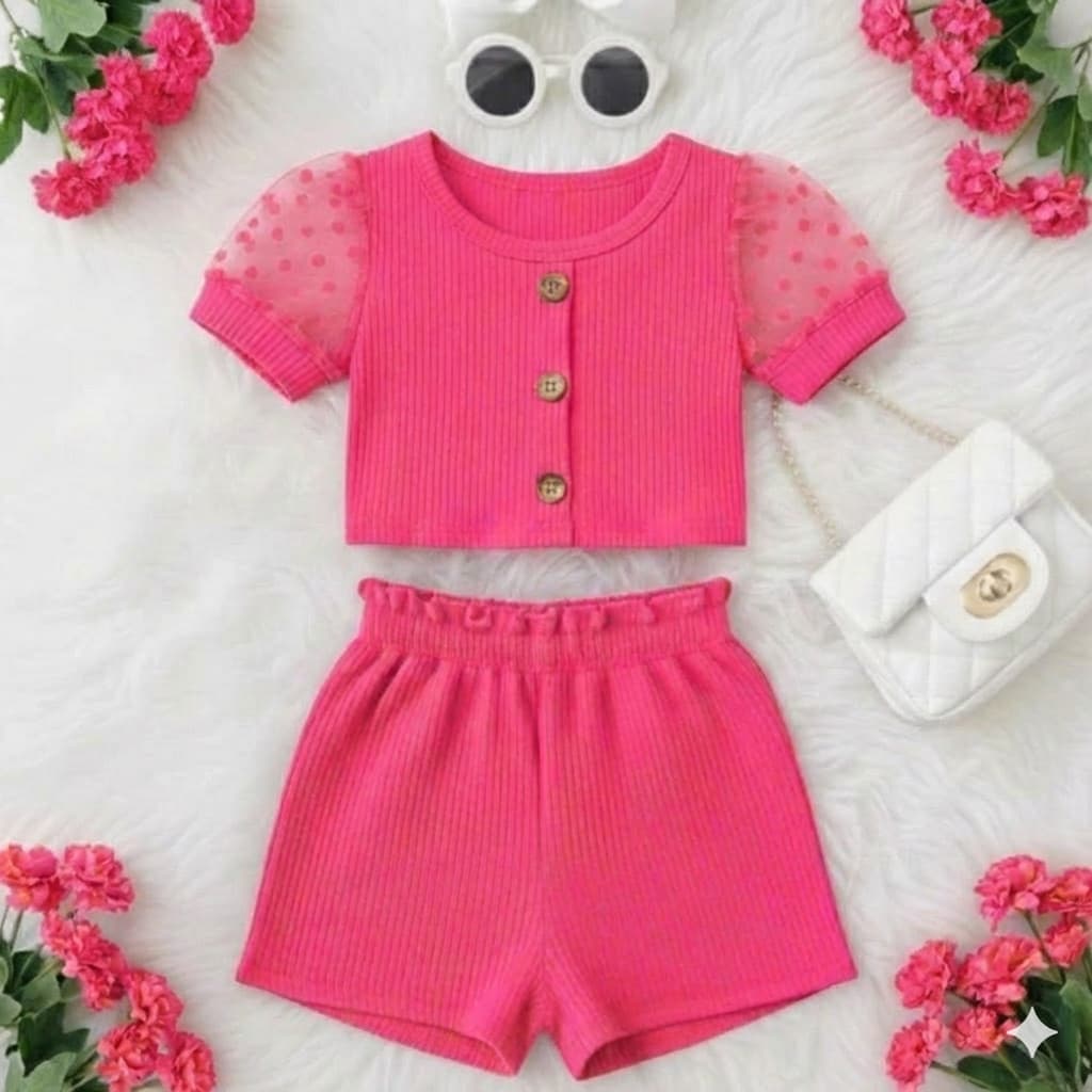 Conjunto Infantil Canelado e Tule Estiloso para Meninas