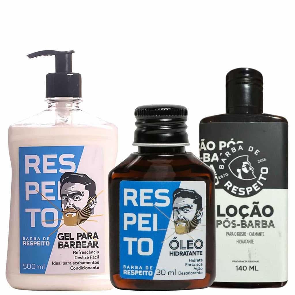 Kit Barba de Respeito Gel para Barbear 500ml +  Loção Pós Barba 140ml + Óleo para Barba 30ml