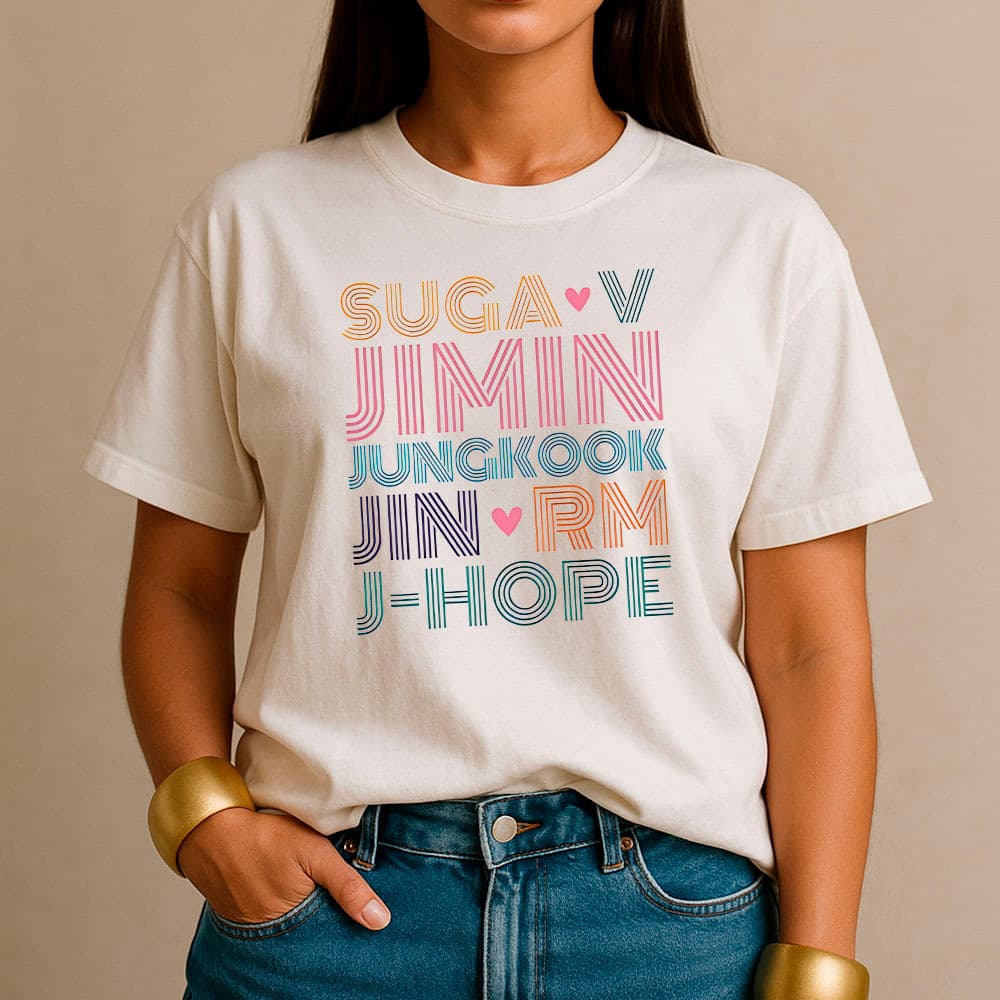 Camiseta Feminina 100% Algodão Camisa BTS Suga Jimin Jungkook Jin RM J-Hope Casual Streetwer