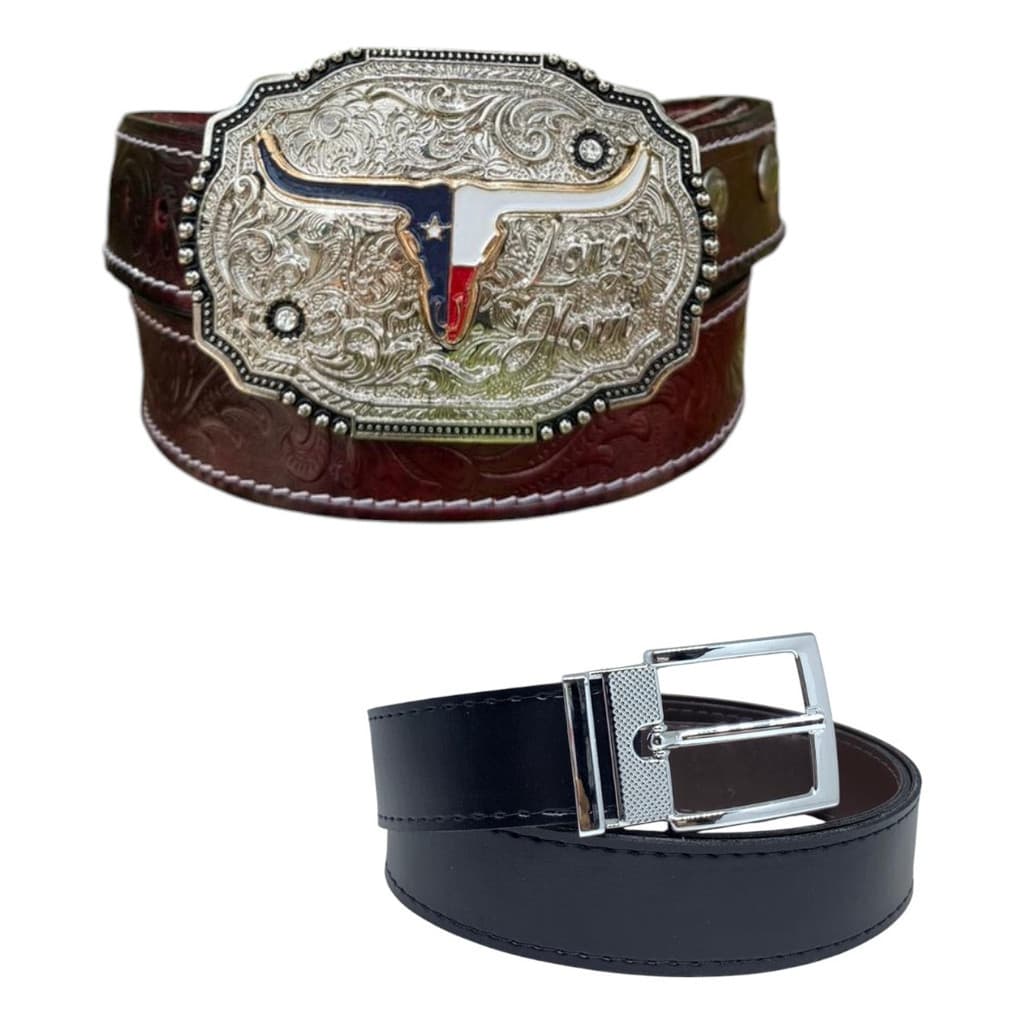 Cinto Baladeiros Floral Country Fivela Long Horn + Brinde