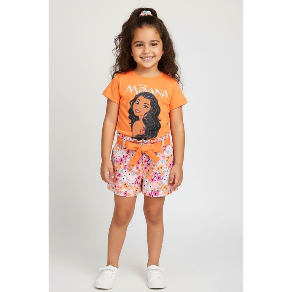Conjunto Infantil Feminino Camiseta Short Moana