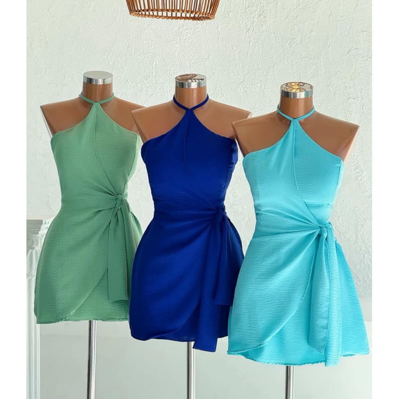 Vestido Macaquinho Feminino Duna Amarração Lateral Costa nua Tendência Verão