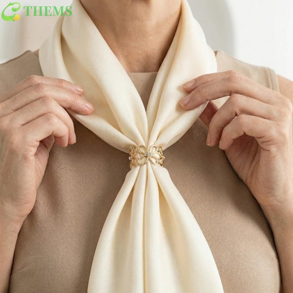 Fivela De Lenço THEMS , Clipe De Anéis De Xale Com Design De Flor Oca Hijab Ajustável De Material De Liga De Cristal