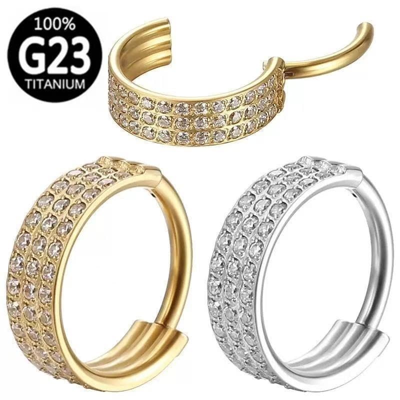 Piercing Helix Conch Argola Clik TitÂnio G23 ZircÔnia 3 Fileiras
